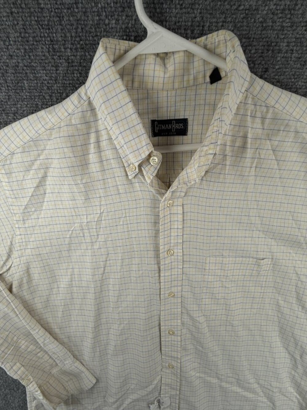 Gitman Bros 16.5 35 Long Sleeve Button Up Shirt Yellow Blue Check Cotton USA